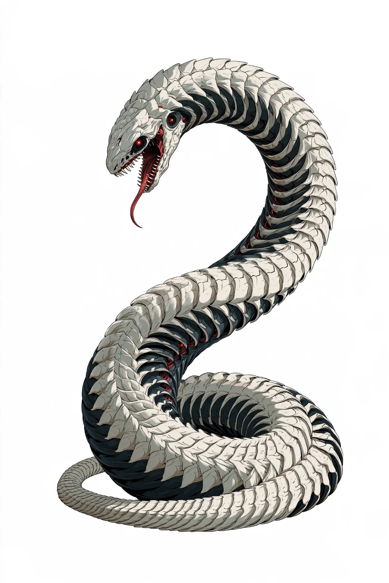 Coiling pale serpent with a skeletal face