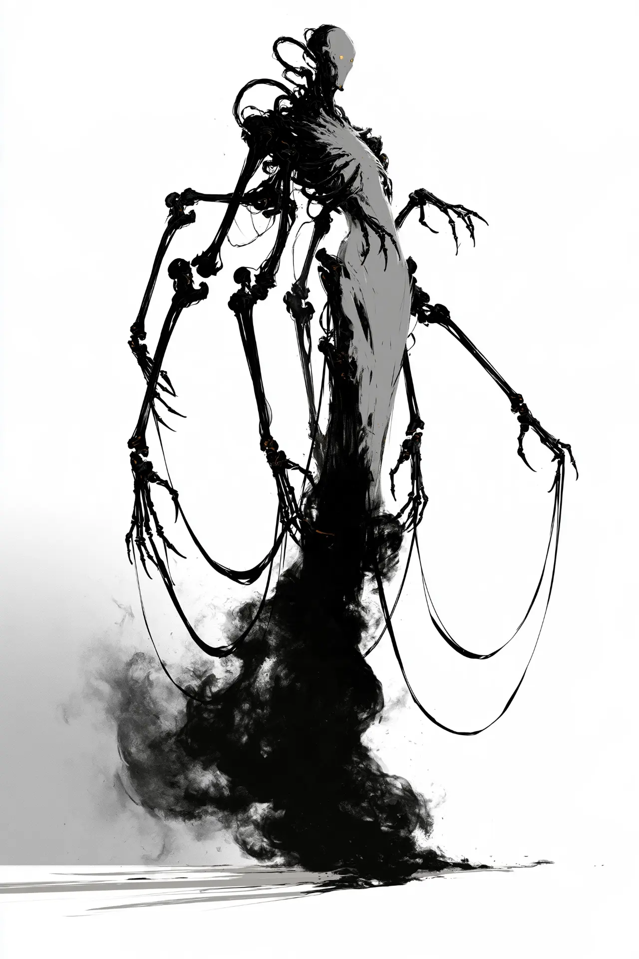 Tall shadowy figure with spindly arms and trailing dark smoke